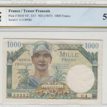 Trésor Français Territoires occupés 1000 francs ND(1947) PCGS Choice AU58 PPQ