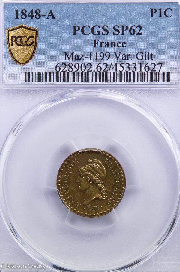 essai 1 centime 1848 en cuivre doré