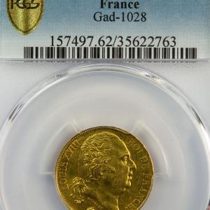 Louis XVIII 20 francs 1820 Q PCGS MS62