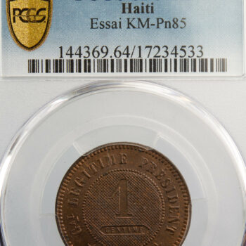 Haiti essai de 1 centimes 1889 PCGS SP64 RB