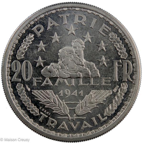 Etats Français Essai de 20 francs Aluminium 1941 by Simon