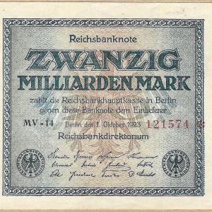 Allemagne 20 milliards de Mark 1 octobre 1923