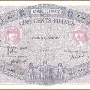 500 francs bleu et rose 17 juillet 1917