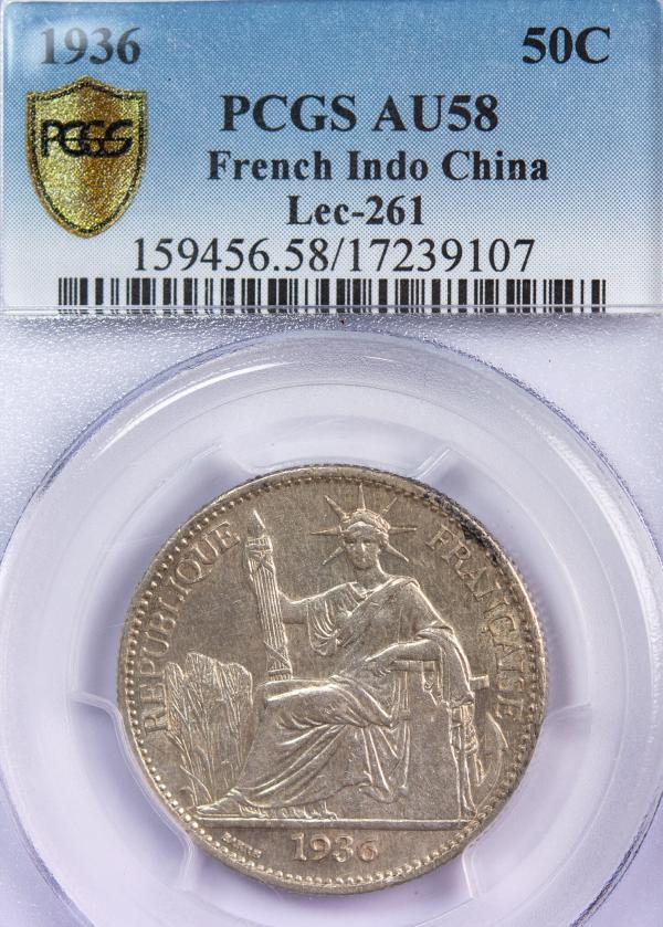 Indochina 50 Centimes 1936 PCGS AU58