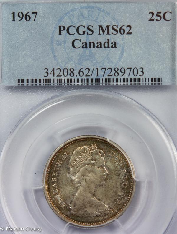 Canada 25 cents 1967 PCGS MS62