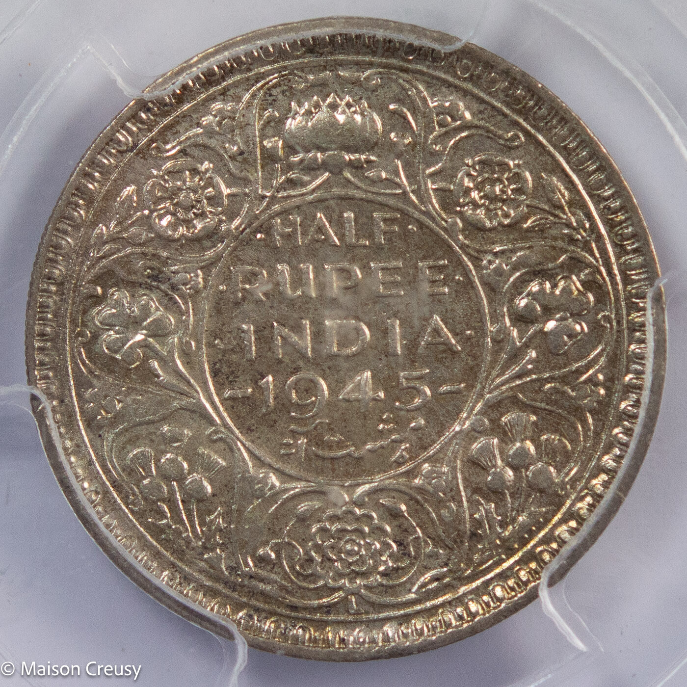Indes 1/2 Rupee 1945  PCGS Genuine-Cleaned