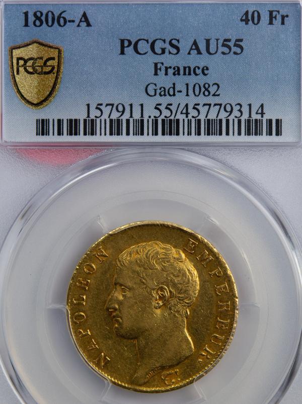 Napoléon I 40 francs 1806 Paris PCGS AU55