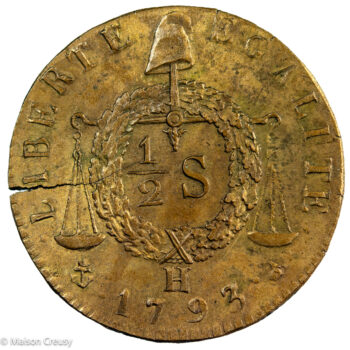 Convention 1/2 sol à la balance 1793 H refrappe