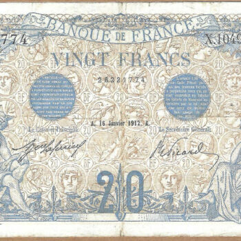Billet 20 francs bleu 16 janvier 1912