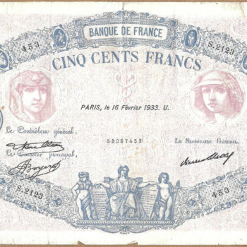Billet de 500 francs type rose et bleu 16-2-1933