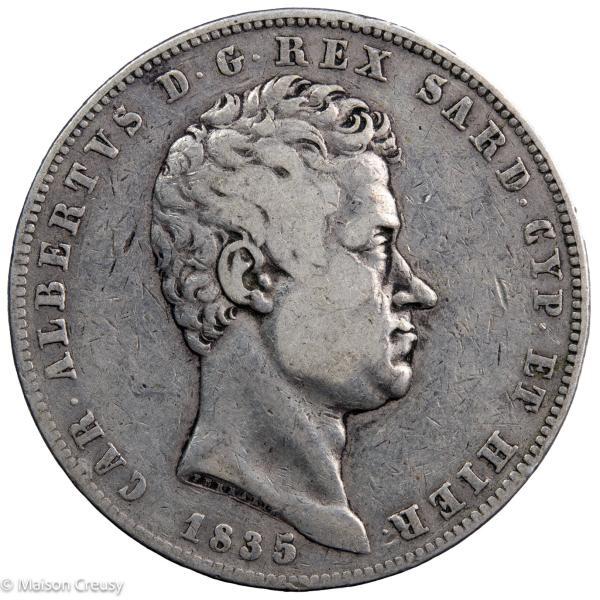 Italie Sardaigne Charles Albert 5 lire 1835 Gênes