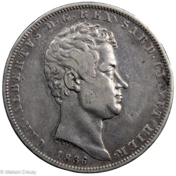 Italie Sardaigne Charles Albert 5 lire 1836 Turin