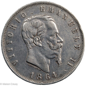 Italie Victor Emmanuel II AR 5 lire 1864 Naples