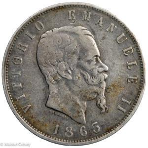 Italie Victor Emmanuel II AR 5 lire 1865 Naples