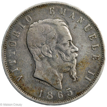 Italie Victor Emmanuel II AR 5 lire 1865 Naples
