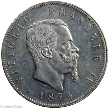 Italie Victor Emmanuel II AR 5 lire 1874 Milan