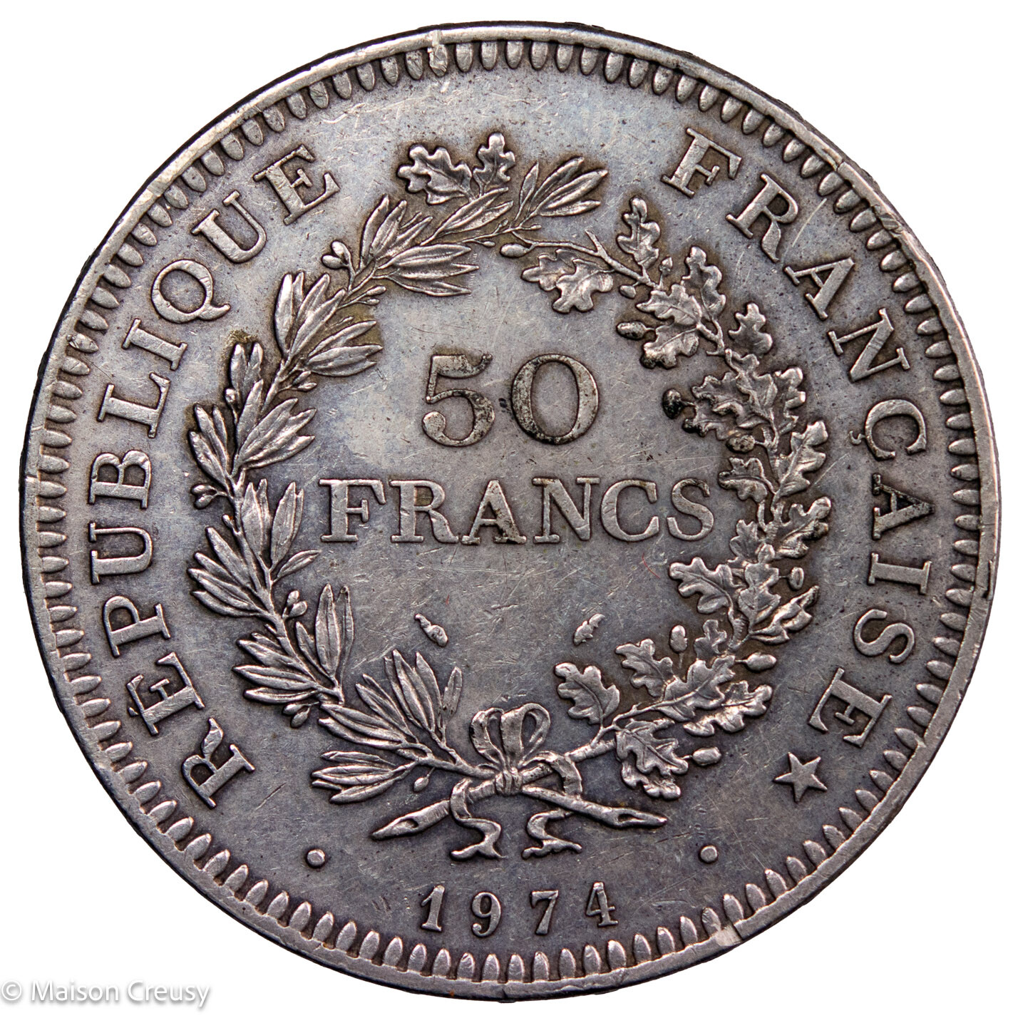 Silver 50 francs 1974 obverse of the 20 francs