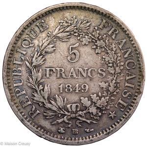 Second Republic 5 francs 1849 BB