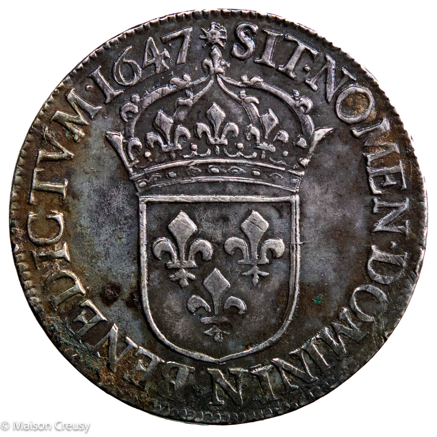 Louis XIV écu à la mèche longue 1647 Montpellier