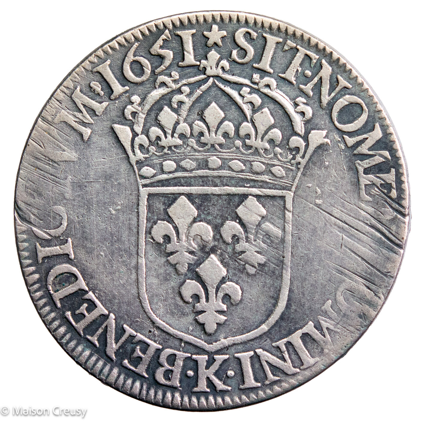 Louis XIV écu à la mèche longue 1651 Bordeaux