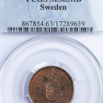 Sweden Carl XIV 1/3 skilling 1839 PCGS MS63 RB