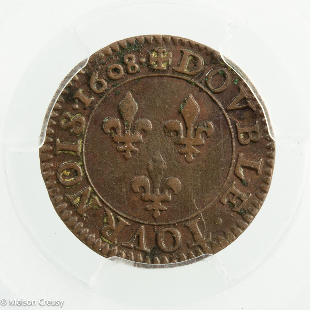 Henri IV double tournois 1608 Paris PCGS AU53