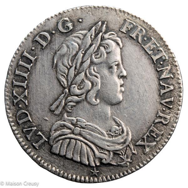Louis XIV quart d'écu mèche courte 1644 Lyon