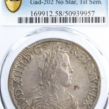 Louis XIV écu mèche longue 1652 Paris PCGS AU58