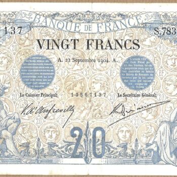 20 francs noir 22 septembre 1904