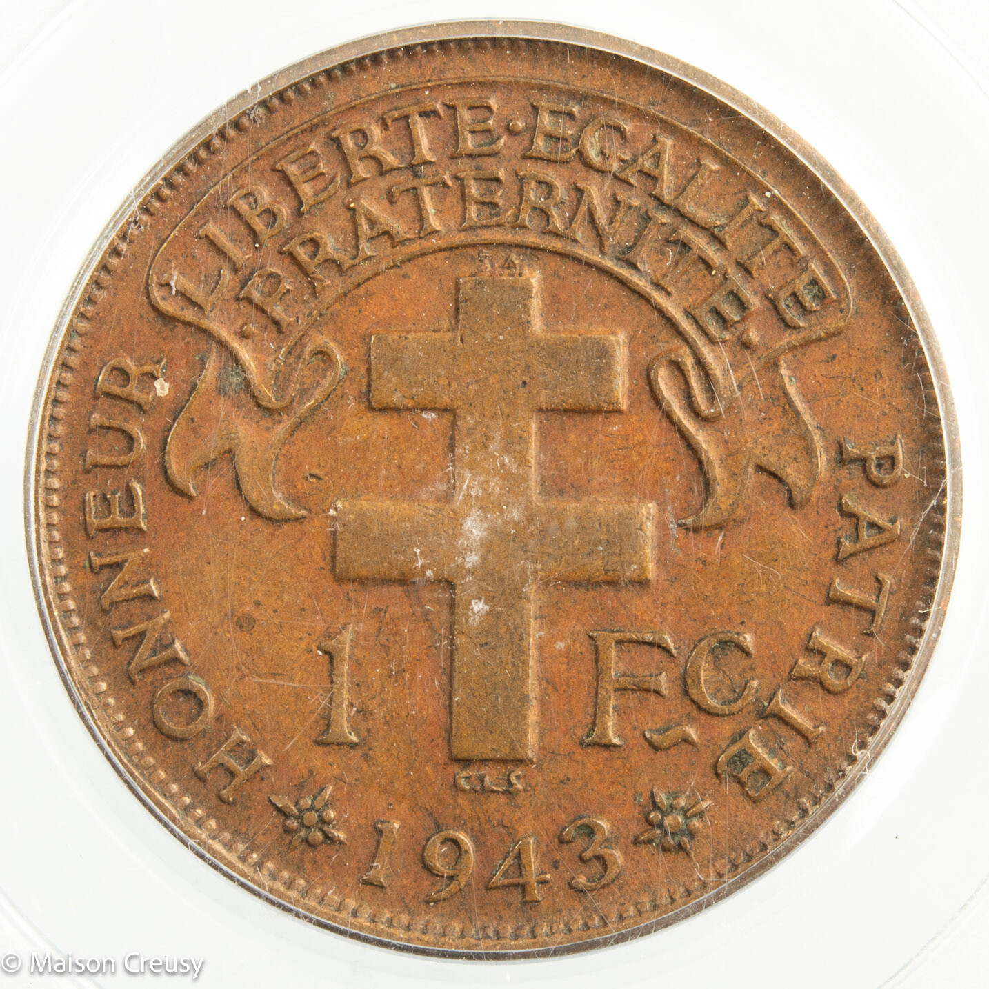 French Equatorial Africa 1 franc 1943 PCGS XF45