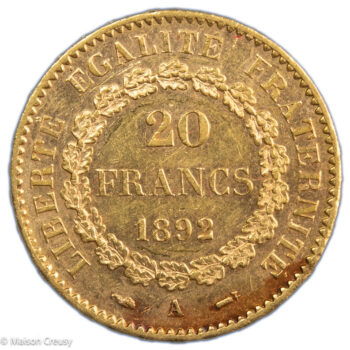 III république 20 francs 1892 A