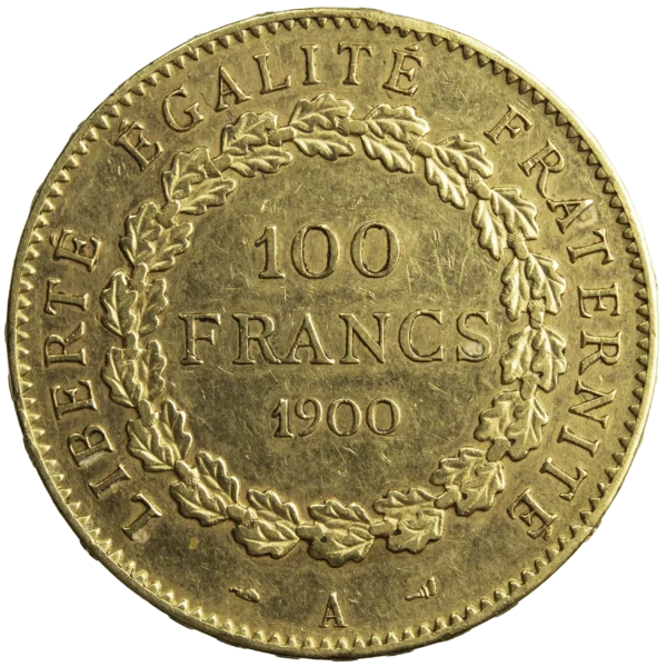 French 3rd Republic gold 100 francs 1900 A