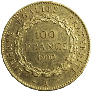 French 3rd Republic gold 100 francs 1900 A