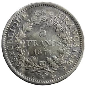 Paris Commune 5 francs 1871 Camelinat