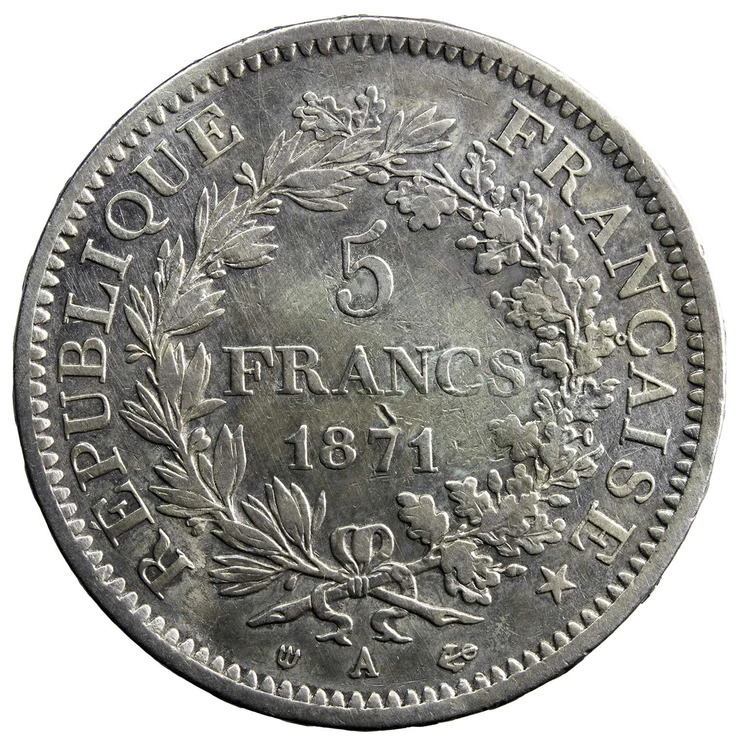 Paris Commune 5 francs 1871 Camelinat
