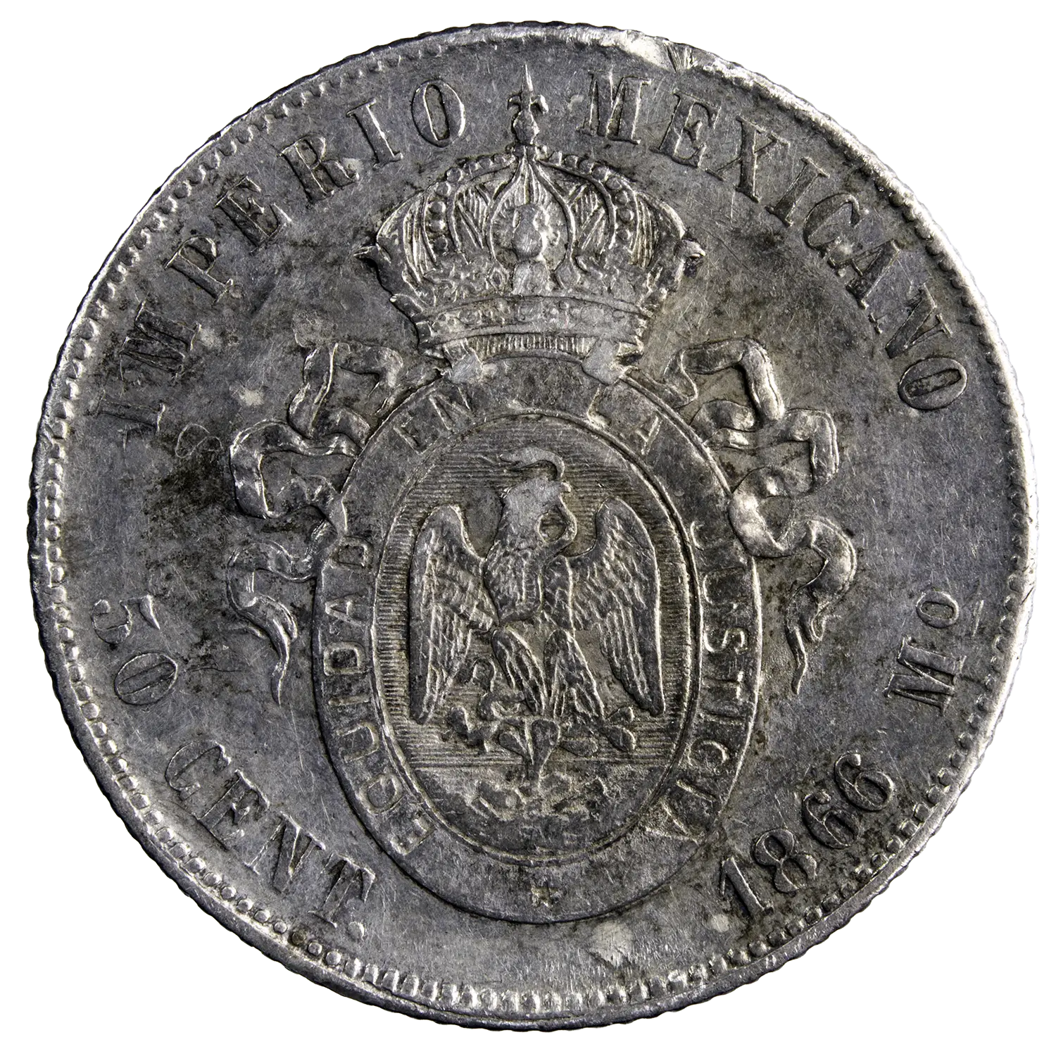 Mexique Maximilien 50 centavos 1866 Mexico