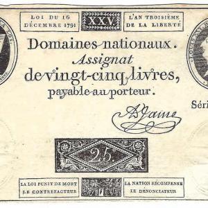 Assignat de 25 livres avec portrait