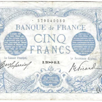 5 francs bleu 29 novembre 1916