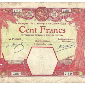 AOF Grand Bassam 100 francs 1924