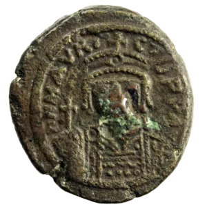 Maurice Tiberius AE Half follis Constantinople