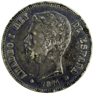 Espagne Amédée I 5 pesetas 1871 (1875)