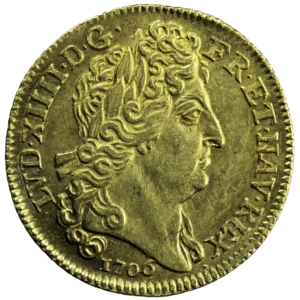 Louis XIV louis aux insignes et cheveux long 1706 Paris