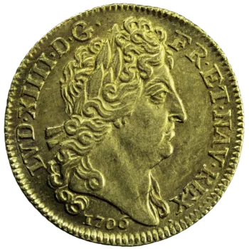Louis XIV louis aux insignes et cheveux long 1706 Paris