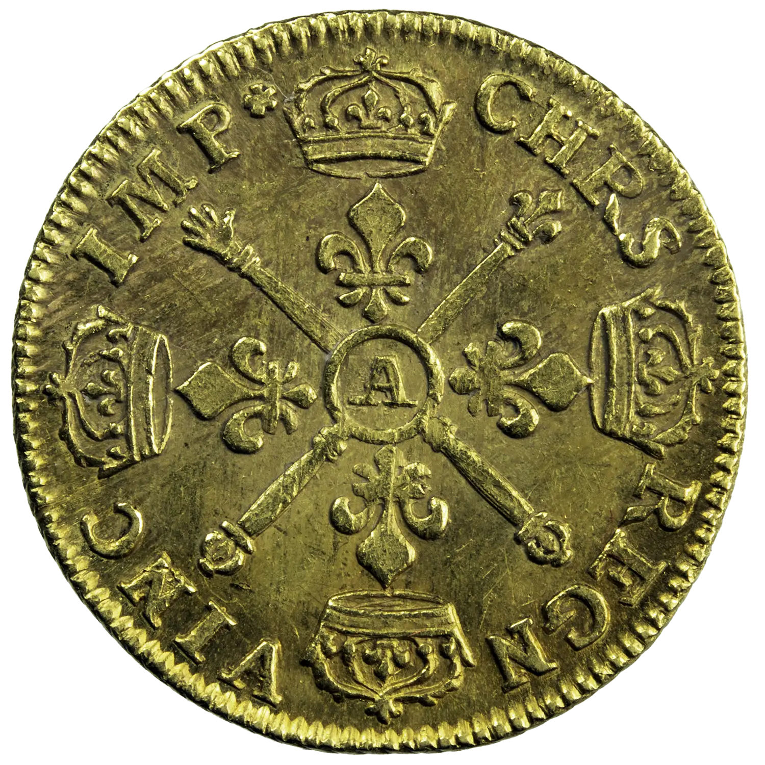 Louis XIV louis aux insignes et cheveux long 1706 Paris