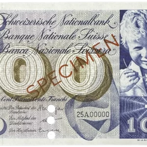 Switzerland 100 francs SPECIMEN 21-12-1961