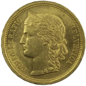 Switzerland gold 20 francs 1886