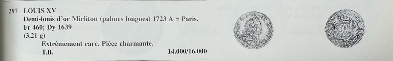 Louis XV Half-louis mirliton 1723 Paris - Image 3