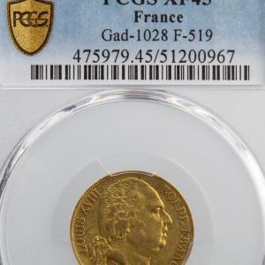 Louis XVIII 20 francs 1824 Perpignan PCGS XF45