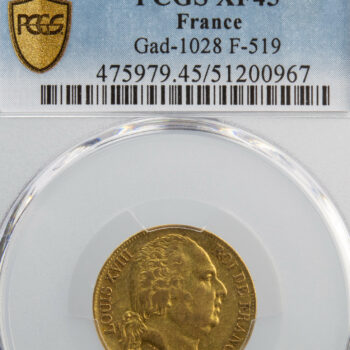Louis XVIII 20 francs 1824 Perpignan PCGS XF45