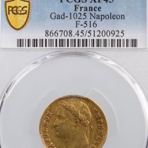 Napoléon I 20 francs 1814 Lille PCGS XF45